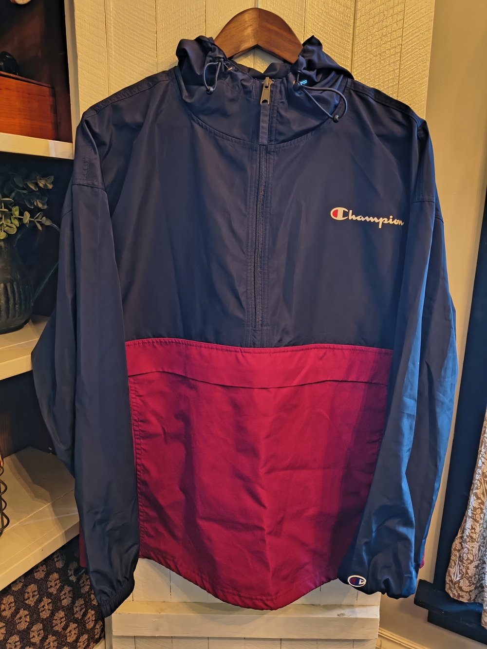 Champion Navy and Red Hooded Windbreaker
